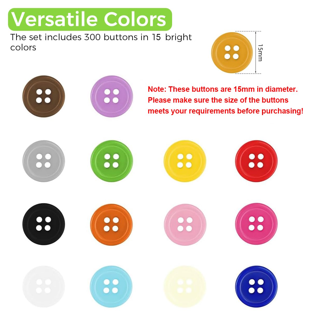 HASTHIP 300pcs Color Buttons 12 Color Round Resin Button Sewing Craft Buttons with Storage Box Dual Hole Mix Color Button for Sewing Knitting Arts Crafts DIY Handmade, 15mm Diameter HASTHIP 300pcs Color Buttons 12 Color Round Resin Button Sewing Craft Buttons with Storage Box Dual Hole Mix Color Button for Sewing Knitting Arts Crafts DIY Handmade, 15mm Diameter
